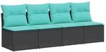 vidaXL Gartensofa mit Kissen 4-Sitzer Schwarz Poly Rattan 366027