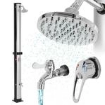 ML-Design Solardusche 35L 217,5cm Rund Fu&szlig;dusche Regenduschkopf Silber-Schwarz