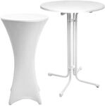 Beautissu Sylt Stehtisch &Oslash; 70cm Wei&szlig; mit Stella Stehtischhusse &Oslash; 70cm Wei&szlig;