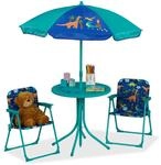 Relaxdays Kindersitzgruppe Eisen Kunststoff Polyester mit Schirm Dino 53 cm x 36 cm x