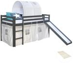 Homestyle4u Kinderhochbett 90x200 Grau mit Lattenrost Rutsche 2781