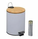 Relaxdays Kosmetikeimer Eisen Bambus Kunststoff Grau Softclose 26 cm x 20,5 cm x 25