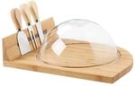 Relaxdays K&auml;seglocke Bambus Natur mit Brett und Besteck 31 cm x 25 cm x 11 cm