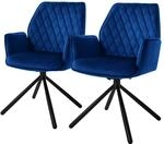 ML-Design Esszimmerst&uuml;hle 2Er Set Samt Dunkelblau mit Arm- R&uuml;ckenlehne Drehstuhl