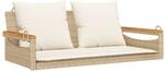 furnicato H&auml;ngebank mit Kissen Beige 109x62x40 cm Poly Rattan