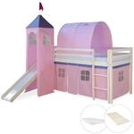 Homestyle4u Hochbett 90x200 mit Vorhang Lattenrost Matratze Rutsche Tunnel Turm...
