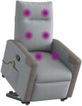 vidaXL Massagesessel mit Aufstehhilfe Hellgrau Stoff 3324095