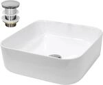 ECD Germany Waschbecken 390x390x140 mm Keramik Wei&szlig; inkl Ablaufgarnitur