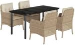 vidaXL 5-Tlg Garten-Essgruppe mit Kissen Beige Poly Rattan 3211972