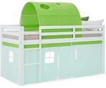 Homestyle4u Kinder Hochbett 90x200 mit Tunnel Vorhang Gr&uuml;n Kinderbett 2967