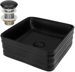ML-Design Waschbecken Schwarz Matt 39x39x15 cm Quadratisch mit Ablaufgarnitur