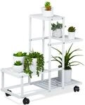 Relaxdays Pflanzenst&auml;nder 4 Ablagen Stahl Wei&szlig; Rollbar 60,5 cm x 61,5 cm x 26...