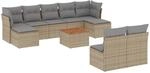 vidaXL 10-Tlg Garten-Sofagarnitur mit Kissen Beige Poly Rattan 3223861