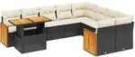 vidaXL 10-Tlg Garten-Sofagarnitur mit Kissen Schwarz Poly Rattan 3274122
