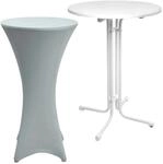 Beautissu Sylt Stehtisch &Oslash; 70cm Wei&szlig; mit Stella Stehtischhusse &Oslash; 70cm Silber
