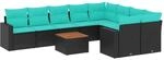 vidaXL 10 Tlg Garten-Sofagarnitur mit Kissen Schwarz Poly Rattan 3256610