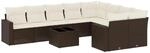 vidaXL 10-Tlg Garten-Sofagarnitur mit Kissen Braun Poly Rattan 3251790
