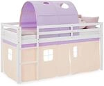 Homestyle4u Kinderbett Hochbett 90x200 mit Lattenrost Tunnel Vorhang Lila...