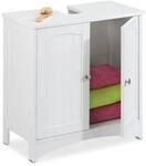 Relaxdays Waschbeckenunterschrank MDF Wei&szlig; mit T&uuml;ren Magnetverschluss 60 cm x 60 cm