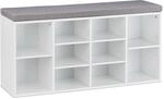 Relaxdays Schuhbank Spanplatte Wei&szlig; mit 10 F&auml;chern 52,5 cm x 104 cm x 30 cm 18,3 kg