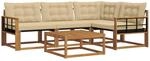 vidaXL Outdoor-Sofagarnitur mit Kissen 5-Tlg Natur und Beige 3369440