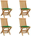 vidaXL Gartenst&uuml;hle mit Gr&uuml;nen Kissen 4 Stk Teak Massivholz 3062573