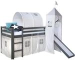 Homestyle4u Hochbett 90x200 mit Vorhang Rutsche Tunnel Turm in Grau Sterne 1874