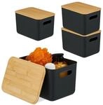 Relaxdays Aufbewahrungsbox Kunststoff Bambus Schwarz Stapelbar 4er Pack S 16 cm x 26