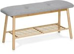 Zeller Schuhbank mit Ablage Bambus/Leinen 44 cm x 30 cm x 89,5 cm Grau