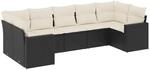 vidaXL 7-Tlg Garten-Sofagarnitur mit Kissen Schwarz Poly Rattan 3251723