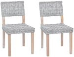 vidaXL Esszimmerstuhl 2 Stk Wei&szlig; Gewaschen 46 x 55 x 84 cm Kubu Rattan 42012423