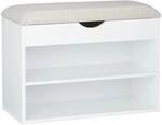 Relaxdays Schuhbank Holzwerkstoff Wei&szlig; Gepolstert 45 cm x 62 cm x 30 cm 10 kg