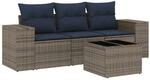 vidaXL 4-Tlg Gartensofa-Set mit Kissen Grau Polyrattan 3222270