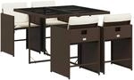 vidaXL 5-tlg Garten-Essgruppe mit Kissen Braun Poly Rattan Modell 37
