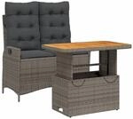 vidaXL 2-Tlg Garten-Essgruppe mit Kissen Grau Poly Rattan 3277466