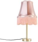 QAZQA Klassische Tischlampe Messing mit Granny Schirm Rosa 30 cm Simplo