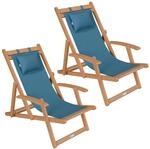 Juskys 2er Set Akazienholz Strandliege Tavira Petrol