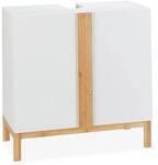 Relaxdays Waschbeckenunterschrank MDF Bambus Wei&szlig; Natur mit Siphon Aussparung