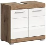 Waschbeckenunterschrank Wave Wei&szlig; Hochglanz/Nox Oak 56 cm x 60 cm x 34 cm