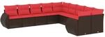 vidaXL 10-Tlg Gartensofa-Set mit Kissen Braun Polyrattan 3221913