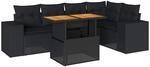 vidaXL 6-Tlg Garten-Sofagarnitur mit Kissen Schwarz Poly Rattan 3327373