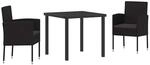 vidaXL Garten Essgruppe mit Kissen 3-Tlg Schwarz Poly-Rattan 3380064
