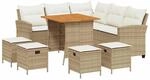 vidaXL 6-Tlg Garten-Sofagarnitur mit Kissen L-Form Beige Poly Rattan 3213542