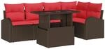vidaXL Garten-Sofa-Set mit Kissen 6 Stk Braun und Rot Poly-Rattan 3348650