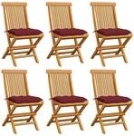 vidaXL Gartenst&uuml;hle mit Weinroten Kissen 6 Stk Massivholz Teak 3065614