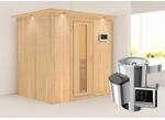 Karibu Sauna Finja mit Ofen externe Stg.Easy LED-Dachkranz Natur