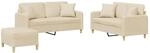 vidaXL 3-Tlg Sofagarnitur mit Kissen Creme Stoff 3202112
