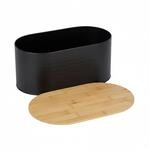 Relaxdays Brotkasten Stahl Bambus Schwarz Oval 15,5 cm x 34 cm x 18,5 cm