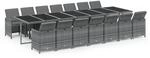 vidaXL 15-Tlg Garten-Essgruppe mit Kissen Poly Rattan Grau 3095644