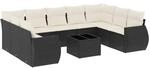 vidaXL 10-Tlg Garten-Sofagarnitur mit Kissen Schwarz Poly Rattan 3221805